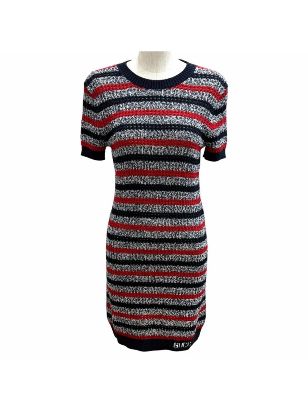 Gucci Logo Border Key Knit Short Sleeve Dress Multi XS
